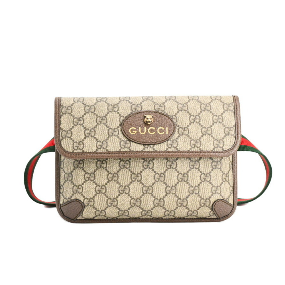 Gucci GG Supreme Belt Bag Body Bum Crossbody Belt Beige Dark Brown